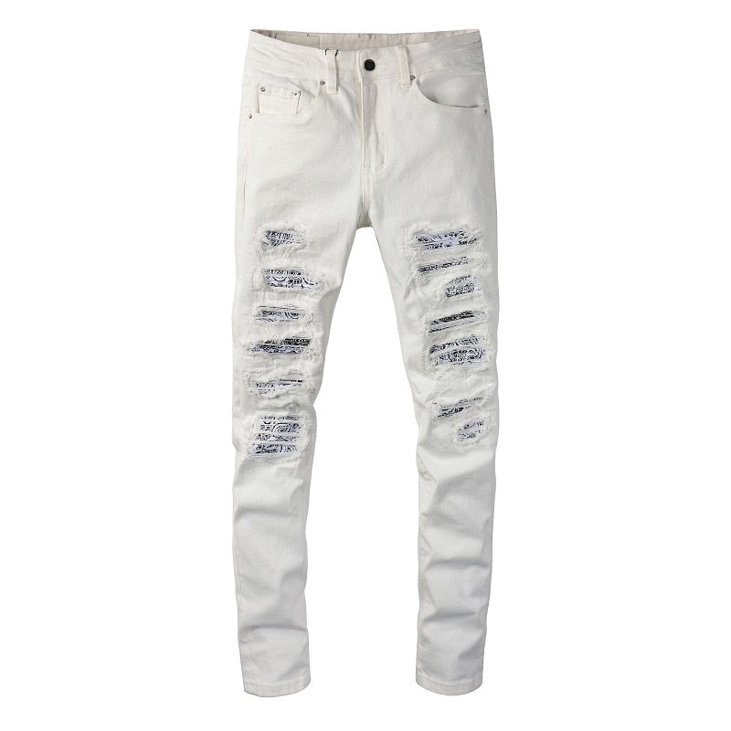 Witte bandana-jeans - Premium  from KIYOO Royal Brand - Just €39.99! Shop now at KIYOO Royal Brand