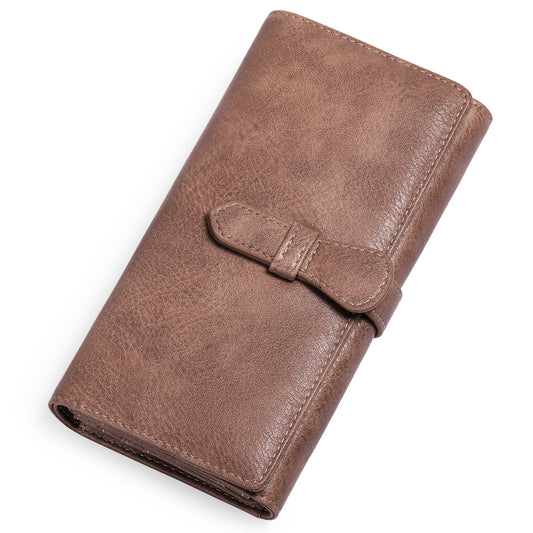 Vintage Wax Leather Three-fold Large-capacity Women's Long Wallet - Premium Portemennees from My Store - Just €44.94! Shop now at KIYOO Royal Brand