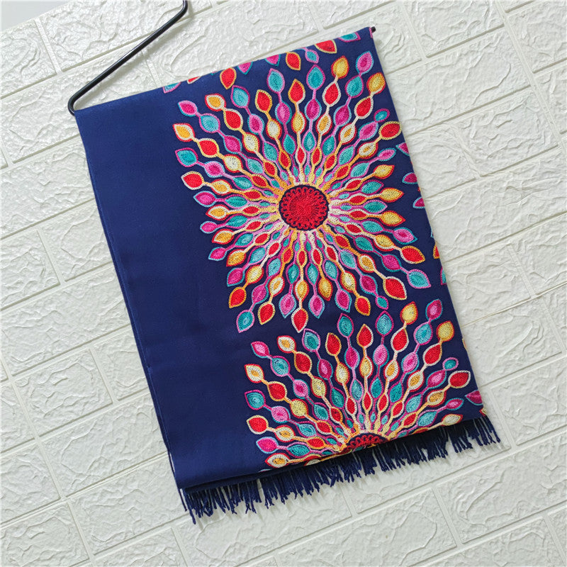 Women's Embroidered Cashmere SUNFLOWER Scarf