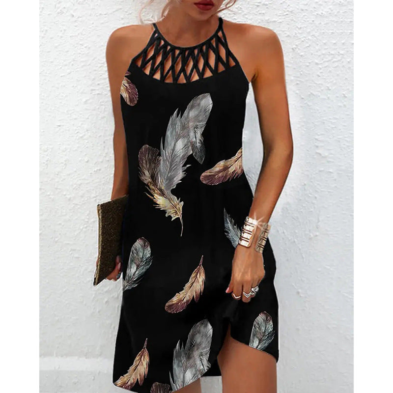 Print Dress Casual Halterneck