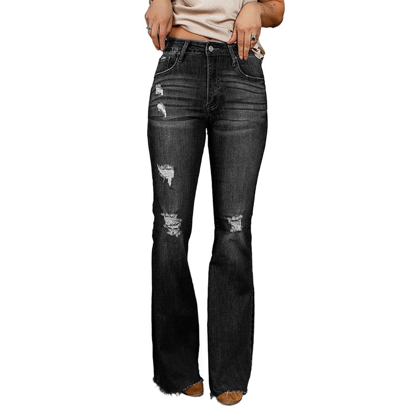 Women's High Waist Slim Jeans Washed And Frayed Wide Leg Pants Trousers - Premium Dames Jeans from My Store - Just €57.03! Shop now at KIYOO Royal Brand