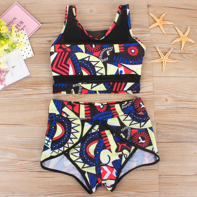 Printed Mesh-paneled High-waisted Swimsuit - Premium Badmode Dames from My Store - Just €30.87! Shop now at KIYOO Royal Brand