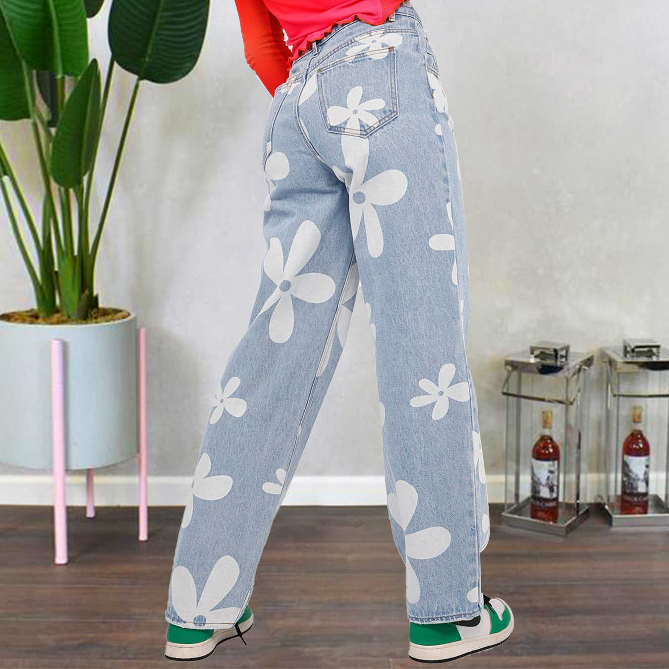 Women's Fashionable Simple Printed Straight Jeans - Premium Dames Jeans from My Store - Just €42.89! Shop now at KIYOO Royal Brand