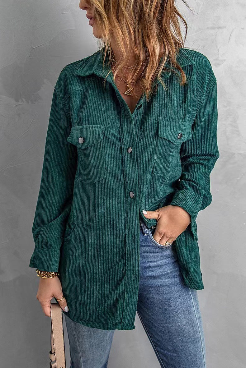 Thick Shirt Corduroy Lapel Button Ladies Jacket