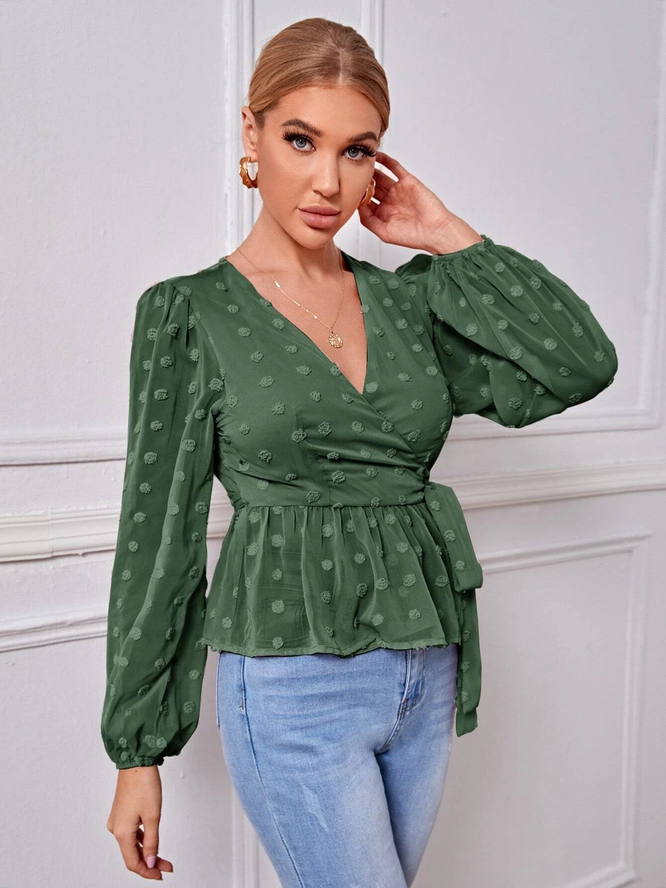 V-neck Slim-fit Light Mature Blouse Women - Premium Blouses from My Store - Just €55.42! Shop now at KIYOO Royal Brand