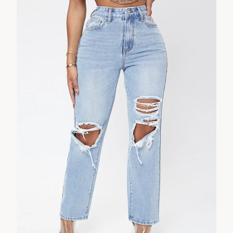 Women's Fashionable High Waist Washed Jeans - Premium Dames Jeans from My Store - Just €38.35! Shop now at KIYOO Royal Brand