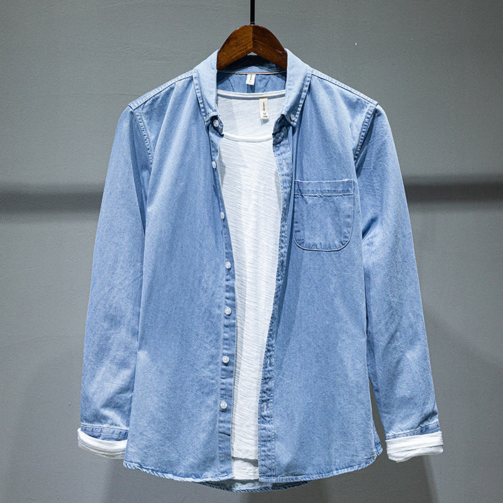 Solid Color Long-sleeved Denim Shirt Jacket Men - Premium Overhemden from My Store - Just €38.64! Shop now at KIYOO Royal Brand