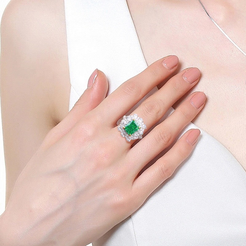 Vintage Cultivated Emerald Ring Female S925 Silver Ring Necklace Dual Purpose - Premium dames sieraden from My Store - Just €216.72! Shop now at KIYOO Royal Brand