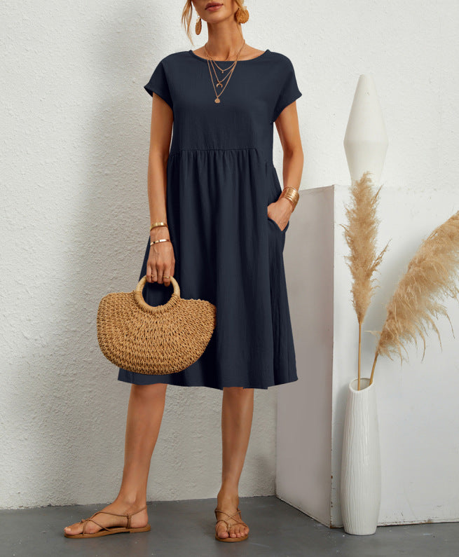 OL Temperament Women's Cotton Round Neck A-line Skirt Dress - Premium Jurken from My Store - Just €30.61! Shop now at KIYOO Royal Brand