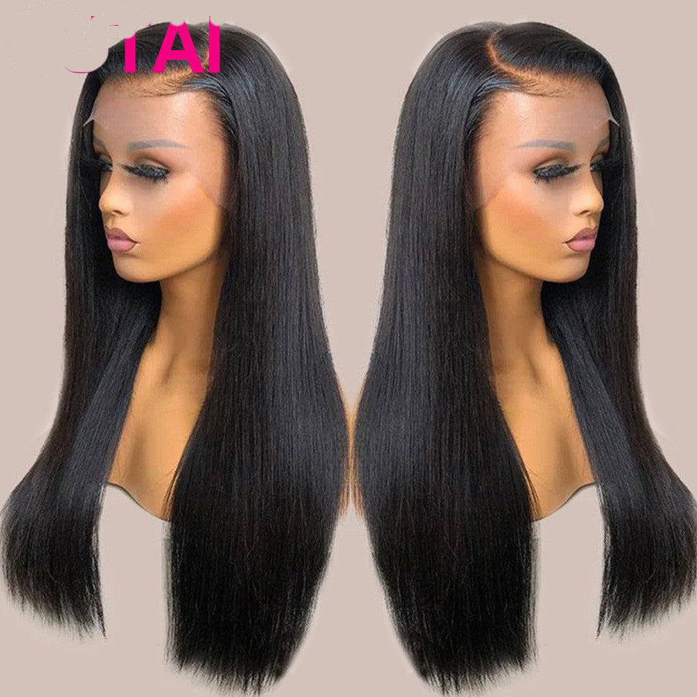 Real Human Hair Lace Wig Set Straight Hair Black Medium Length - Premium Pruiken/Waves from My Store - Just €149.86! Shop now at KIYOO Royal Brand