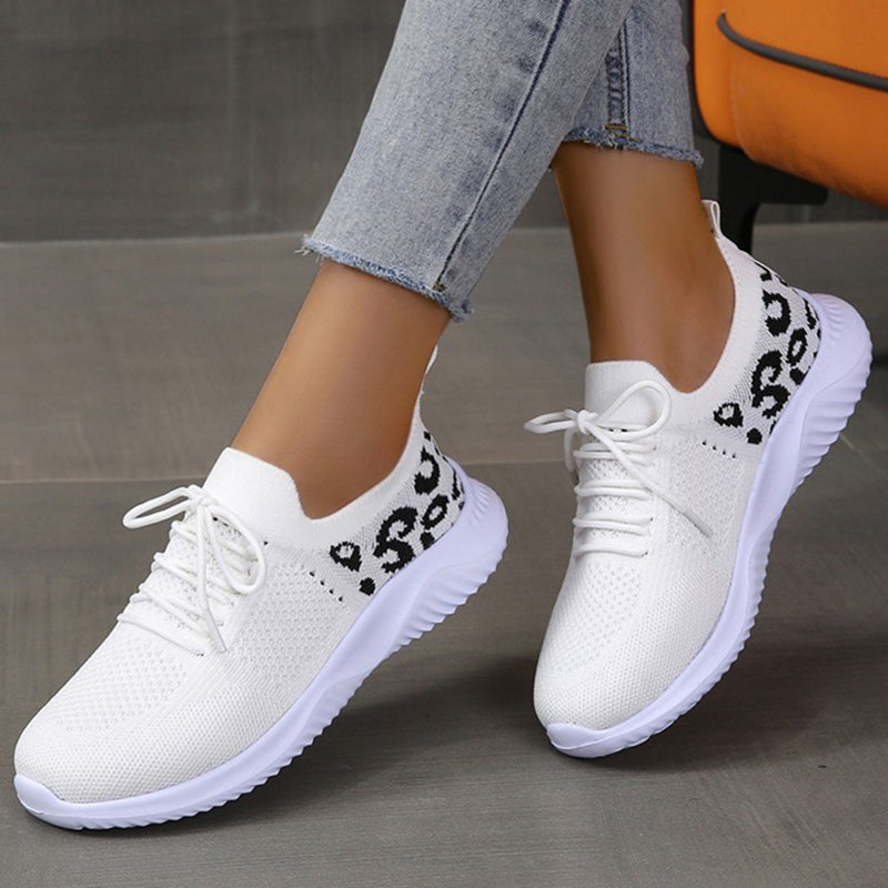 White Shoes Women Leopard Print Lace-up Sneakers Sports - Premium Dames sportschoenen from My Store - Just €37.51! Shop now at KIYOO Royal Brand