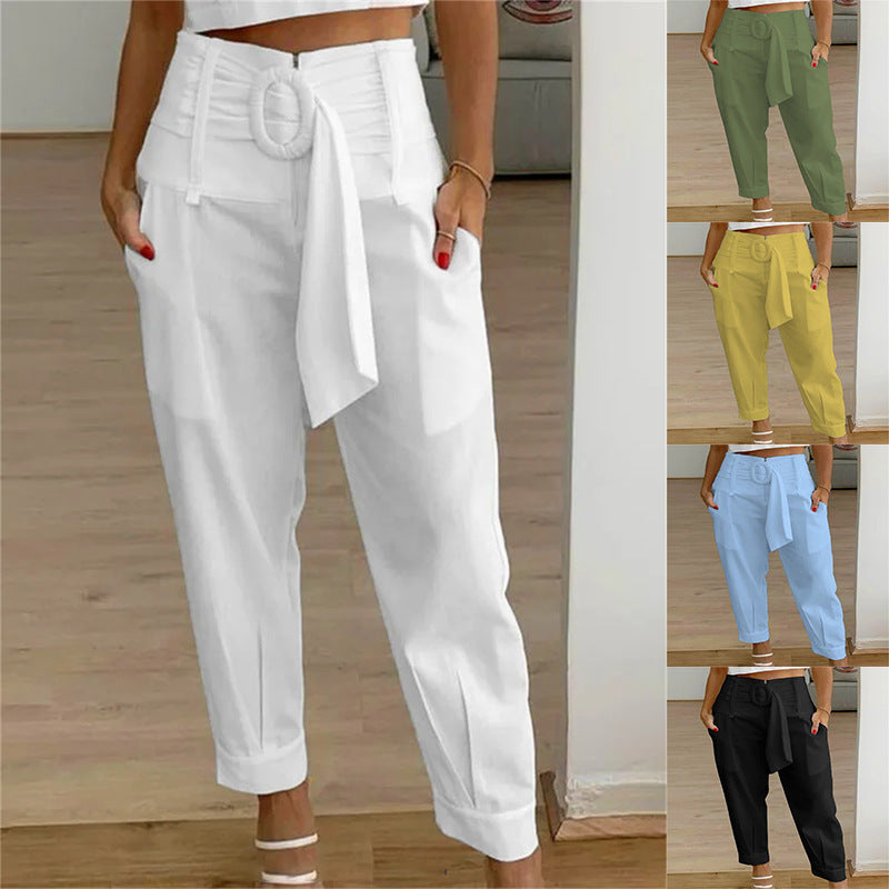 Women's Fashion Casual High Waist Straight Tapered Seventh Pants - Premium dames broeken from My Store - Just €41.84! Shop now at KIYOO Royal Brand