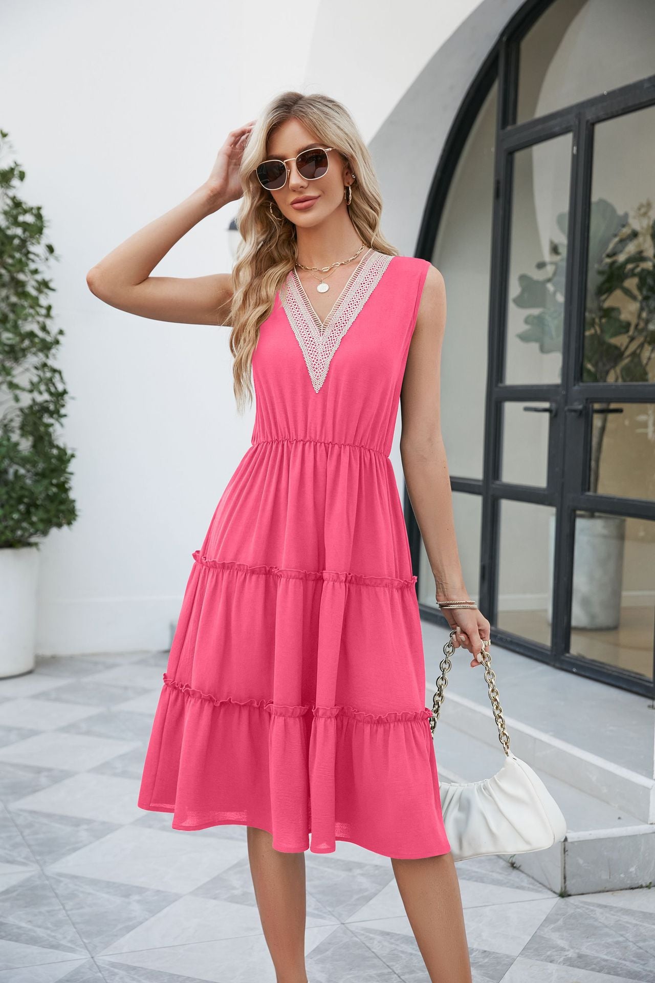 V-neck Sleeveless Pleated Ruffle Elegant Dress - Premium Jurken from My Store - Just €42.85! Shop now at KIYOO Royal Brand