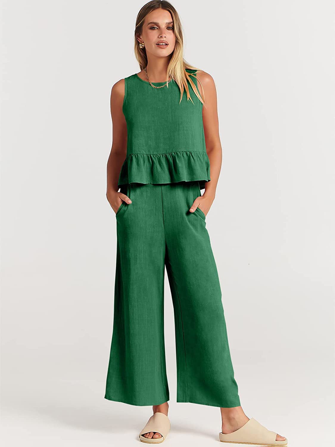 Pleated Vest And Wide-leg Cropped Pants - Premium jumpsuit from My Store - Just €39.41! Shop now at KIYOO Royal Brand