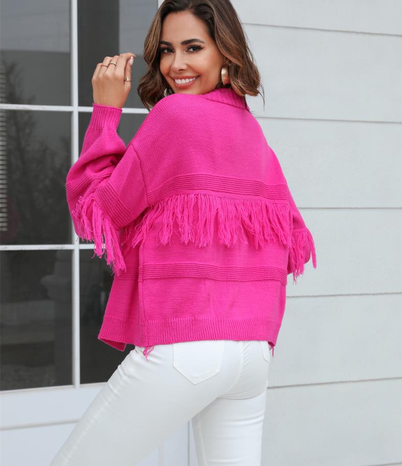 Women's Open Front Tassel Sweater Cardigan Long Sleeve Cardigan Outwear