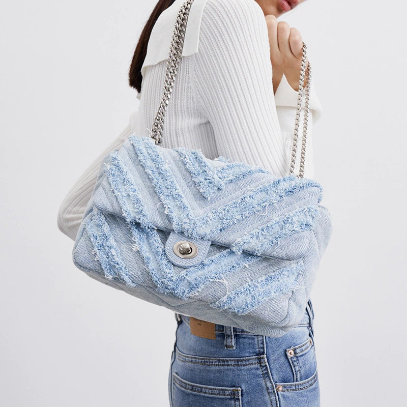 Denim Chain Bag - Premium new arrivals from KIYOO Royal Brand - Just €60.06! Shop now at KIYOO Royal Brand