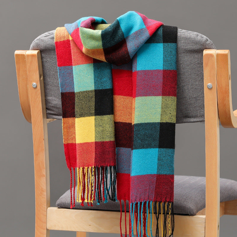 Cashmere Fringed Couple's Checked Scarf