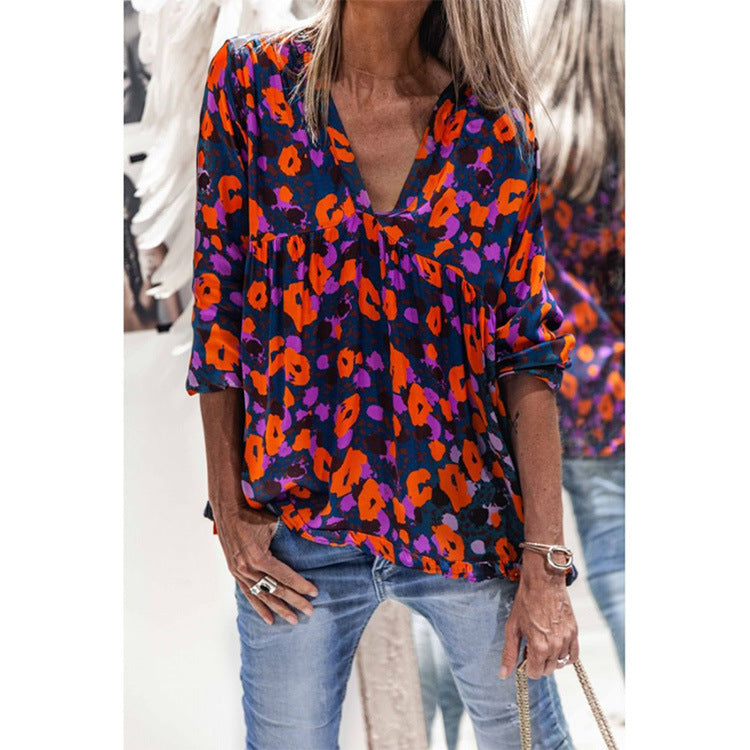 New Style Blouse Women Printing V-Neck Long-Sleeved T-Shirt Women - Premium Blouses from My Store - Just €47.77! Shop now at KIYOO Royal Brand