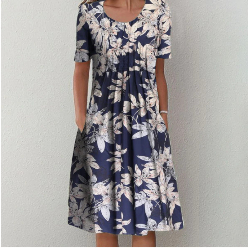 Casual Printed Round Neck Short Sleeve Dress - Premium Jurken from My Store - Just €37.31! Shop now at KIYOO Royal Brand