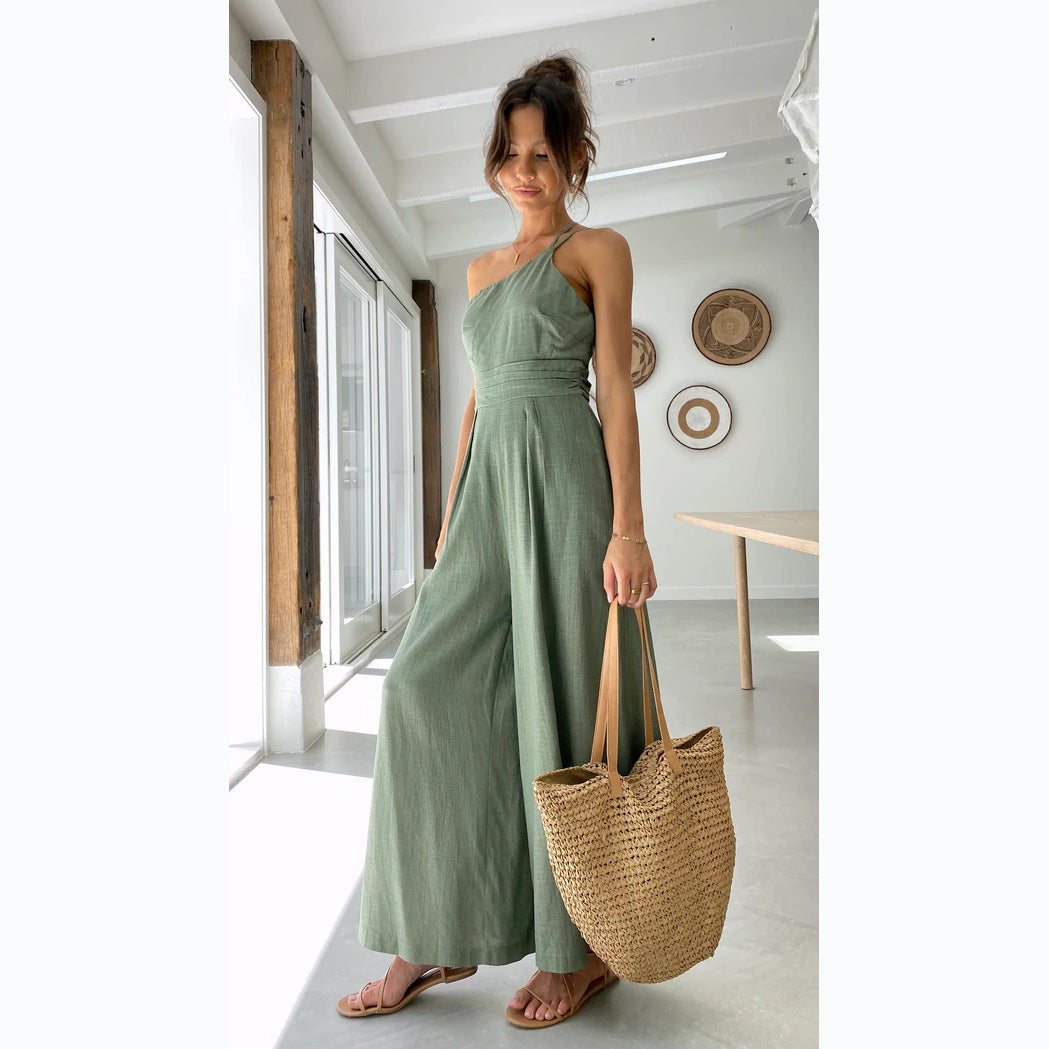 Wide-leg Cotton And Linen Jumpsuit - Premium jumpsuit from My Store - Just €49.49! Shop now at KIYOO Royal Brand