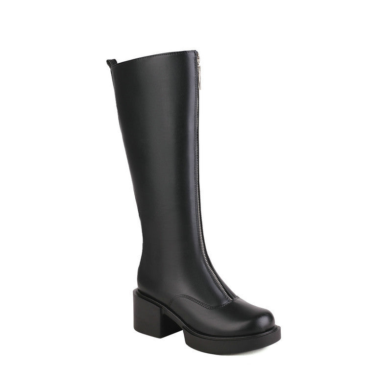 Women's Knight Martin Boots Round Toe Chunky Heel Front Zipper - Premium Dames laarzen from My Store - Just €71.68! Shop now at KIYOO Royal Brand