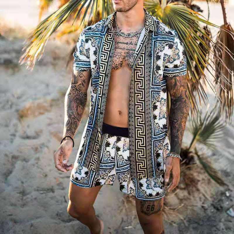 Summer Men Hawaiian Sets Printed Breathable Lapel Short Sleeve Shirtelastic Waist Beach Shorts Streetwear Casual Men Sets 2 Piec - Premium korte broeken/shirts from My Store - Just €48.43! Shop now at KIYOO Royal Brand