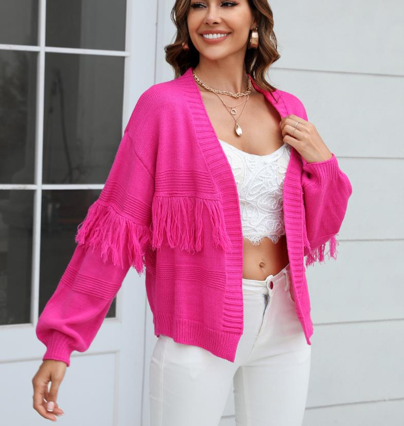 Women's Open Front Tassel Sweater Cardigan Long Sleeve Cardigan Outwear