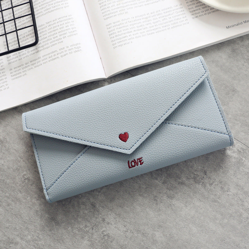 Women's Long Heart-shaped Letter Embroidery Line 2 Fold Multifunctional Simple Wallet Student Multifunctional Wallet - Premium Portemennees from My Store - Just €13.34! Shop now at KIYOO Royal Brand