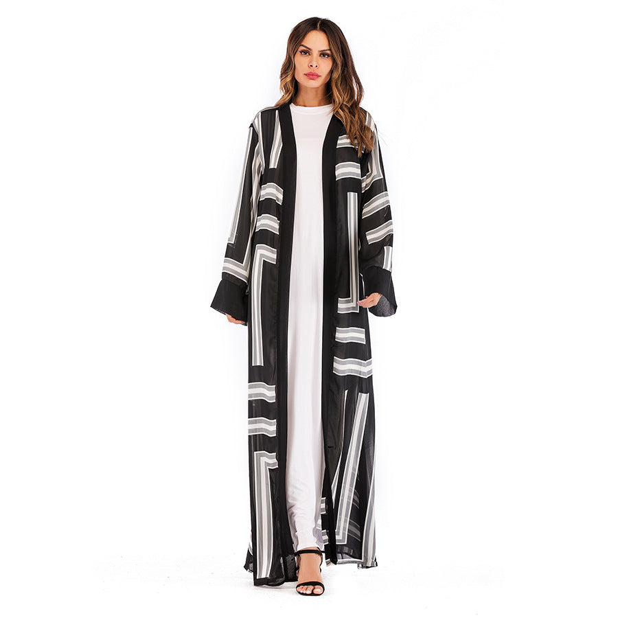 Muslim Stripe Loose Lace Cardigan Robe Female - Premium Dames Jassen from My Store - Just €64.88! Shop now at KIYOO Royal Brand