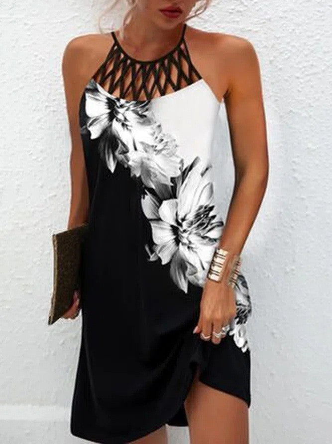 Print Dress Casual Halterneck