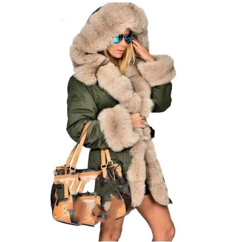 Large fur collar warm coat long hooded coat cotton coat - Premium Dames Jassen from My Store - Just €100.80! Shop now at KIYOO Royal Brand