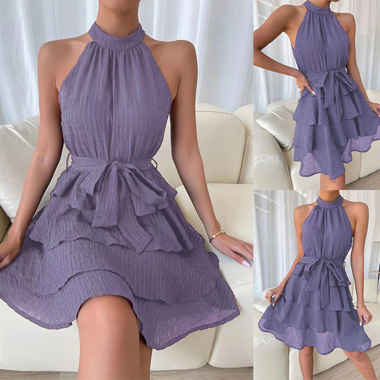 Women's Halterneck Dresses Sleeveless Ruffle Dress - Premium Jurken from My Store - Just €40.43! Shop now at KIYOO Royal Brand