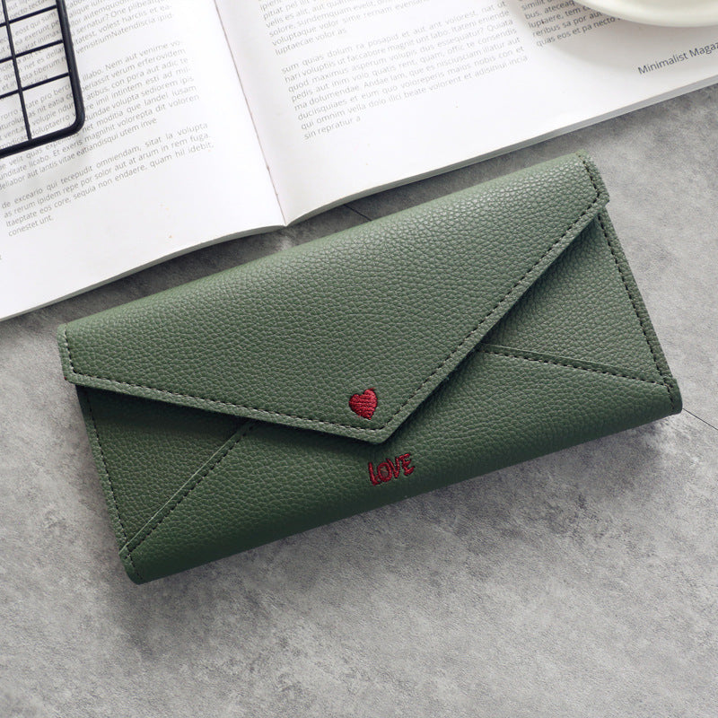 Women's Long Heart-shaped Letter Embroidery Line 2 Fold Multifunctional Simple Wallet Student Multifunctional Wallet - Premium Portemennees from My Store - Just €13.34! Shop now at KIYOO Royal Brand