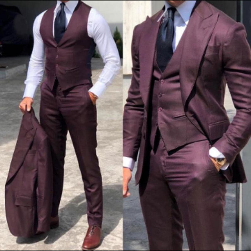 New Men's Three-piece Suit Slim Fit Wedding Banquet Groom Groomsman Suit - Premium Pakken & Stropdassen from My Store - Just €142.44! Shop now at KIYOO Royal Brand