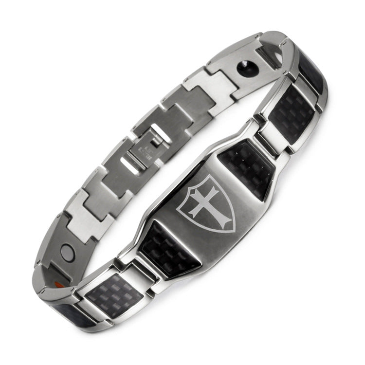 High-end Fashion Carbon Fiber Titanium Steel Magnetic Stone Negative Ion Energy Bracelet For Men