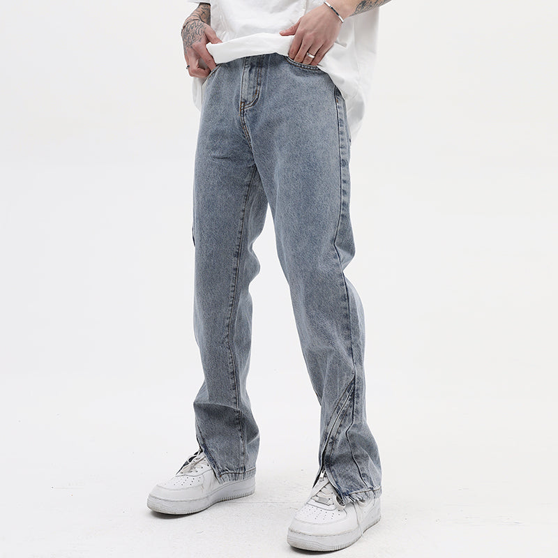 Vintage Washed Distressed Light Blue Zippered Jeans - Premium Jeans from My Store - Just €70.73! Shop now at KIYOO Royal Brand