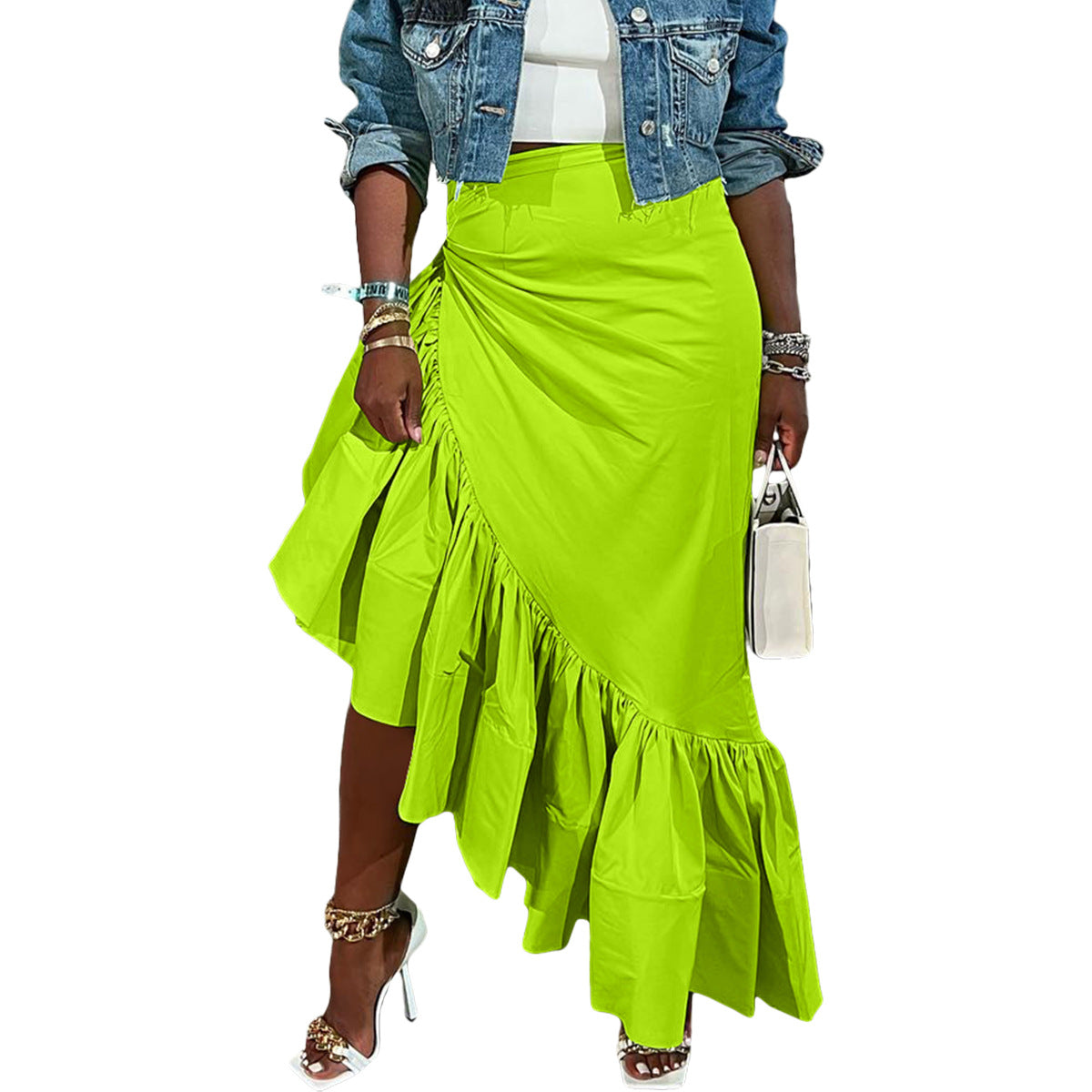 Solid Color Irregular Ruffled Skirt - Premium Rokken from My Store - Just €35.19! Shop now at KIYOO Royal Brand