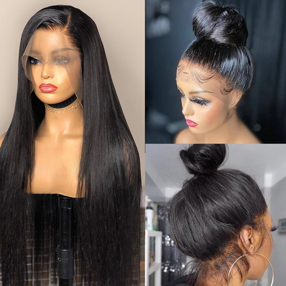 Real Human Hair Lace Wig Set Straight Hair Black Medium Length - Premium Pruiken/Waves from My Store - Just €149.86! Shop now at KIYOO Royal Brand