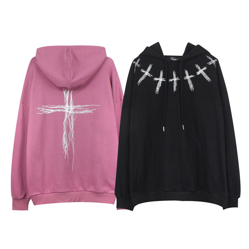 Cross Rhinestone Print Hooded Sweater Men - Premium Truien & Sweaters from My Store - Just €49.76! Shop now at KIYOO Royal Brand