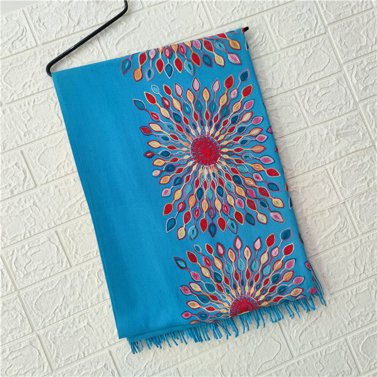 Women's Embroidered Cashmere SUNFLOWER Scarf