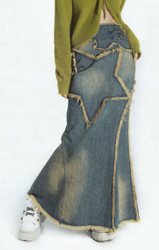 New And Old Vintage Washed Denim Skirt For Women - Premium Rokken from My Store - Just €55.68! Shop now at KIYOO Royal Brand