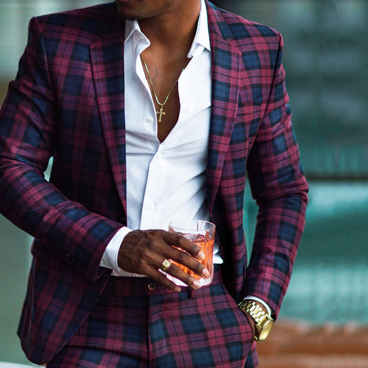 Fashion Plaid Single Breasted Suit Jacket - Premium Pakken & Stropdassen from My Store - Just €53.47! Shop now at KIYOO Royal Brand