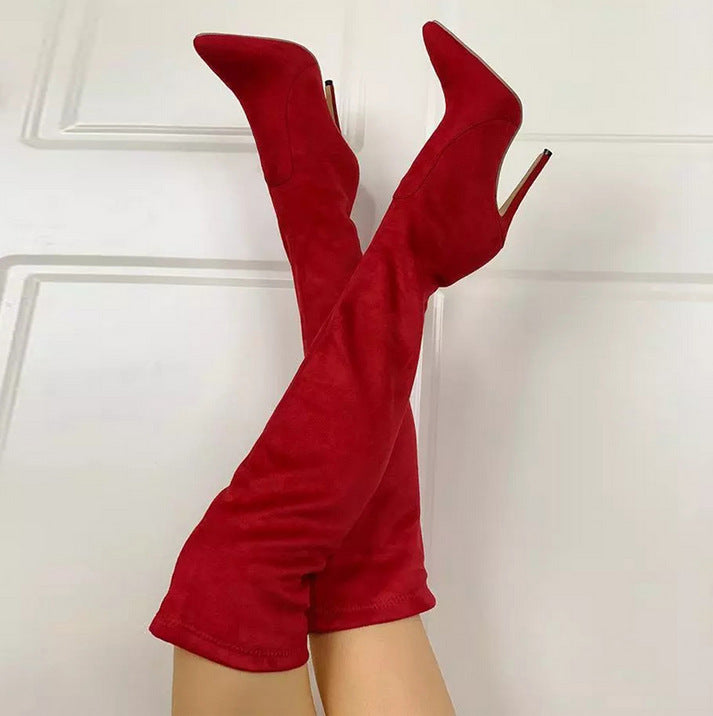 Long Boots Sheepskin Velvet Stretch Boots Horseshoe Heel Pointed Toe High Heel Boots - Premium Dames laarzen from My Store - Just €62.09! Shop now at KIYOO Royal Brand