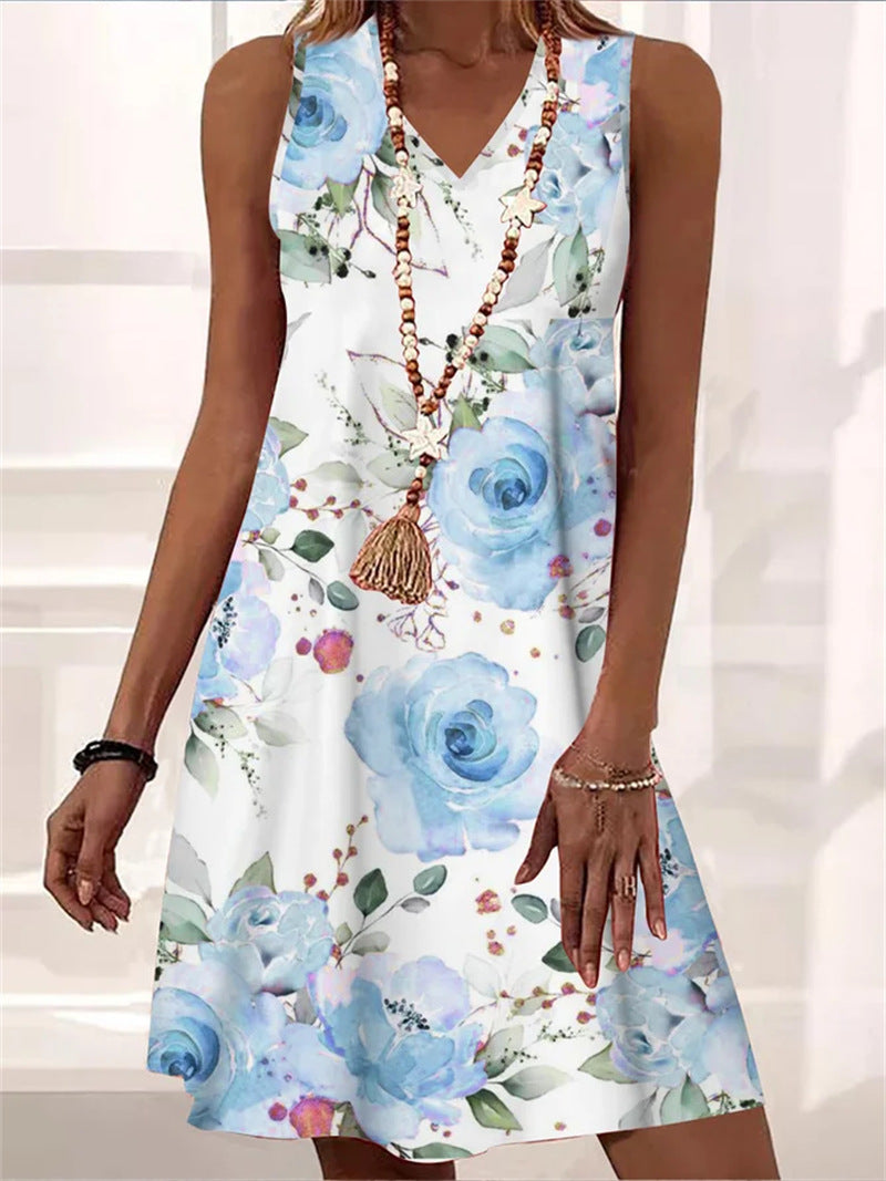 Flowers Printed Dress V-neck - Premium Jurken from My Store - Just €28.87! Shop now at KIYOO Royal Brand