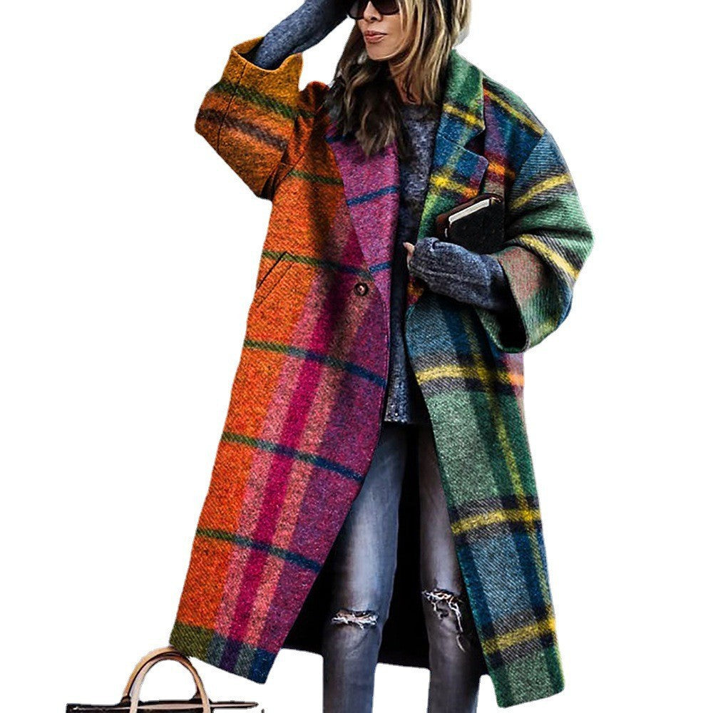 Women's Multi-color Checkered Long-sleeved Lapel Jacket - Premium Dames Jassen from My Store - Just €66.12! Shop now at KIYOO Royal Brand