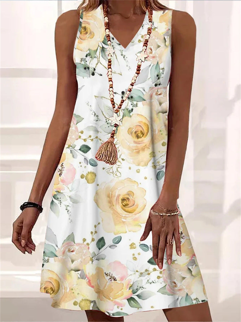 Flowers Printed Dress V-neck - Premium Jurken from My Store - Just €28.87! Shop now at KIYOO Royal Brand