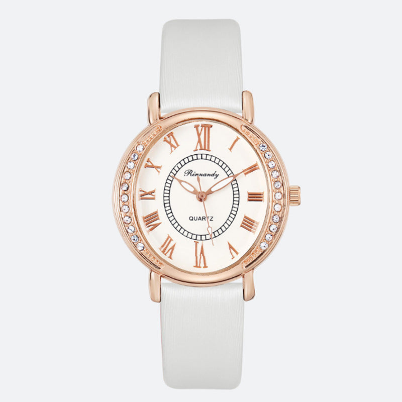 Women's Leather Strap With Quartz Fashion Inlaid Rhinestones - Premium Dames Horloges from My Store - Just €16.52! Shop now at KIYOO Royal Brand