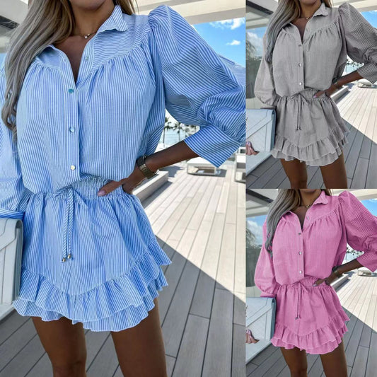 Casual Fashion Striped Shirt Skirt And Shorts Outfit - Premium jumpsuit from My Store - Just €46.99! Shop now at KIYOO Royal Brand