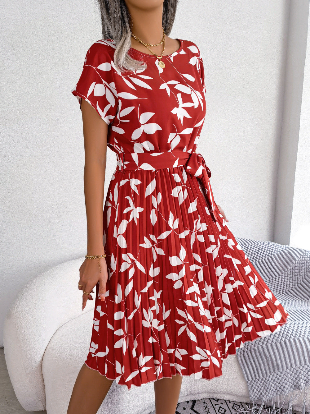 Leaf Print Dress - Premium Jurken from My Store - Just €38.07! Shop now at KIYOO Royal Brand