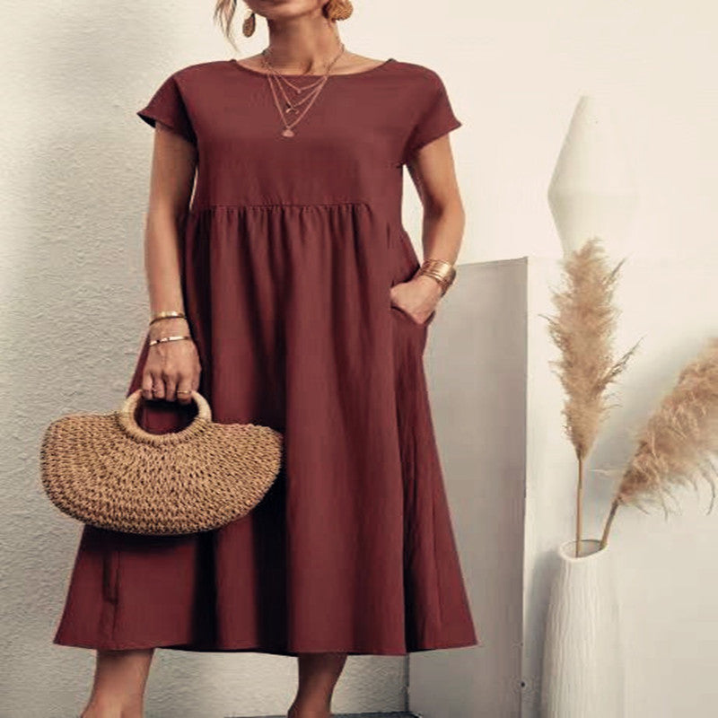 European And American Solid Color Sleeveless Loose Cotton Linen Pocket Dress - Premium Jurken from My Store - Just €30.89! Shop now at KIYOO Royal Brand